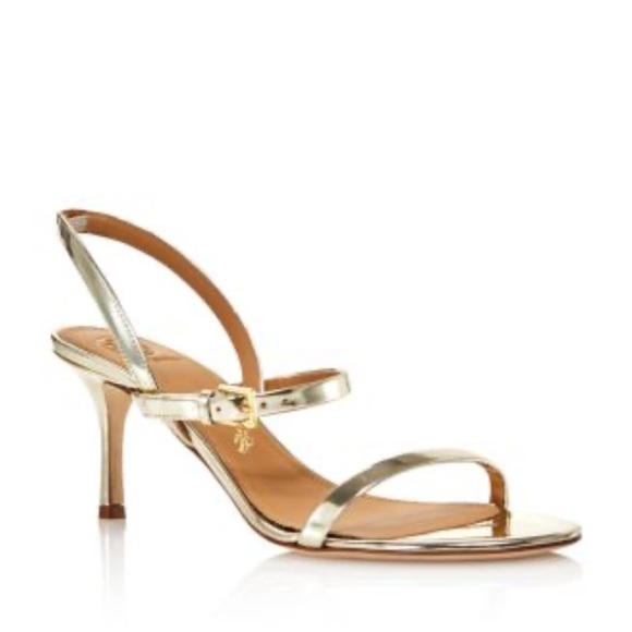 Tory Burch  Penelope Open-Toe Metallic Leather High-Heel Slingback Sandals - Picture 1 of 16